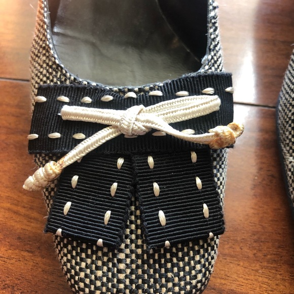 Salvatore Ferragamo bow block heels 8 2A shoes vintage black white classic - Picture 5 of 14